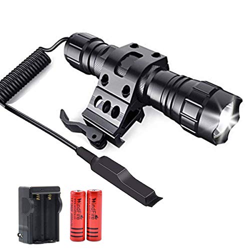 WindFire 2000 Lumens LED Hunting Light Tactical Flashlights with Quick Release Picatinny Rails Mount Offset Mount for Outdoor Hunting,Remote Pressure Switch,Batteries & Charger Included