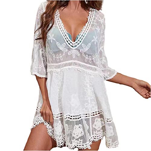 Vestido de playa largo con escote en V y túnica bikini transpirable para mujer