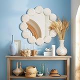 GLCS GLAUCUS Shell Round Mirror,24 Inch Circle Coastal Wood Rustic Farmhouse White Seashell Wall Mirror for Bathroom,Bedroom,Vanity,Entryway,Hallway