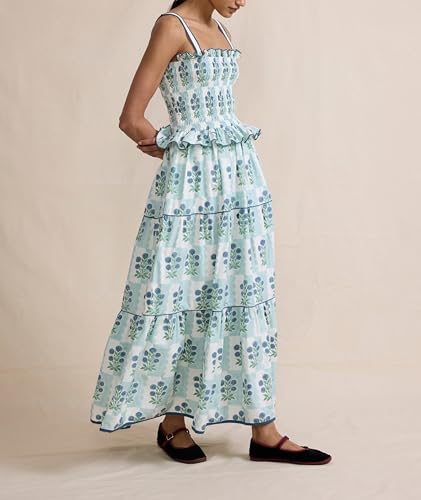 Image of Y2k Patchwork Floral Maxi Dress Boho Flowy Ruffle Tiered Summer Dress Cute Beach Smocked Long Sundresses for Women
