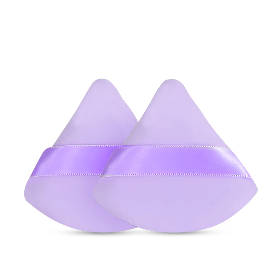 Gleva 2 Pcs Powder Puff Soft Face Makeup Sponge, Loose powder Foundation Blending Sponges Set, Makeup Blender, Contouring, Wedge Triangle Shape Wet & Dry Tool Washable Reusable (Purple)