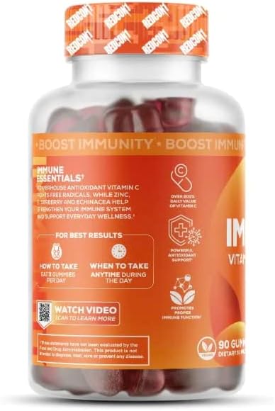 Miniatura 3 de REDCON1 Gomitas inmunes  Gomitas inmunitarias con vitamina C y zinc  Suplemento diario con equinácea + saúco para apoyar el sistema inmunológico