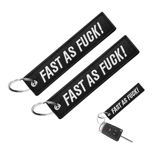 Image of Personalized Keychain, Embroidery Double Sided Key Chain Tag, Customized Car Scooter Key Chain Luggage Tag for Men (FAST AS FUCK, 2PCS)