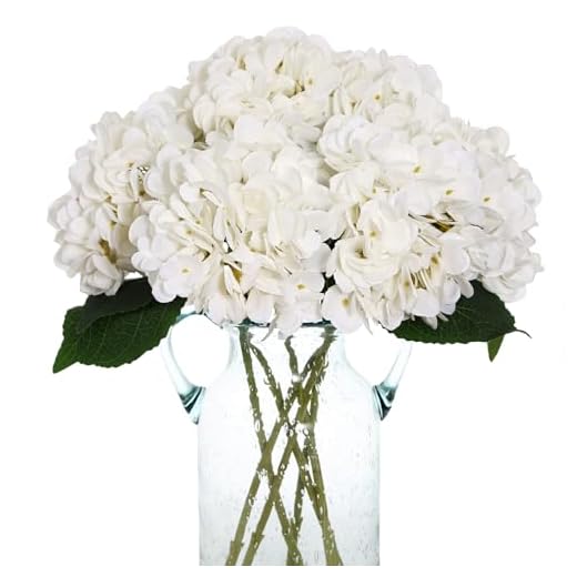 15 Stunning Hydrangea Centerpieces for Every Occasion 5 Kimura's Cabin 6pcs Fake White Flowers Artificial Silk Hydrangea Flowers Bouquets Faux Hydrangea Stems for Home Table Centerpieces Wedding Party Decoration (White)