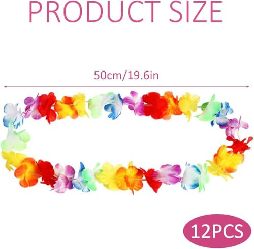 12 Stück Hawaii Ketten, 50cm Bunte Hawaiianische Deko Girlanden, Hawaii Deko, für Hawaiian Beach Party Deko Pool Strand Geburtstag JGA Party Kostüm Accessoires Kinder Erwachsene