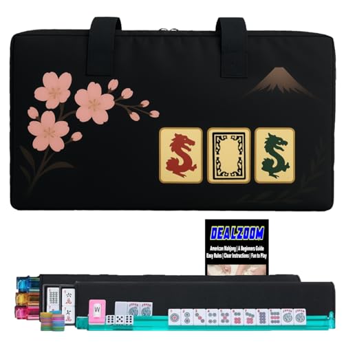 DEALZOOM American Mahjong Set Complete, Full Game with 166 Mahjong Tiles, Mahjong Racks with Pushers, Instructions, Dice, Chips, Wind Indicator & Mahjong Accessories in Mahjong Bag (Dragon Bloom) by DEALZOOM - Used condition - US$93.47