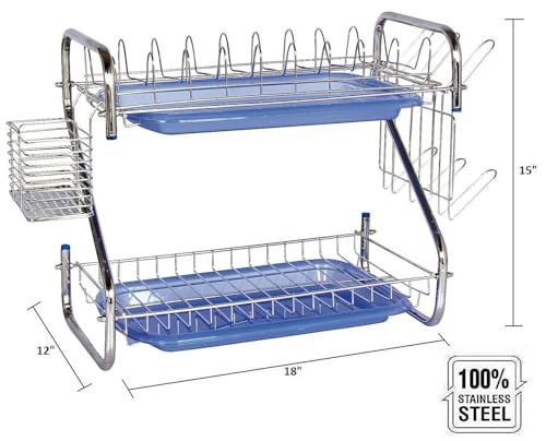 Image of AMOL Stainless Steel Kitchen Dish Rack | Rust-Resistant Utensil Stand with Glass & Spoon Holder | Wall Mountable Modular Kitchen Organizer (Made in India) (Height- 15 Inches)