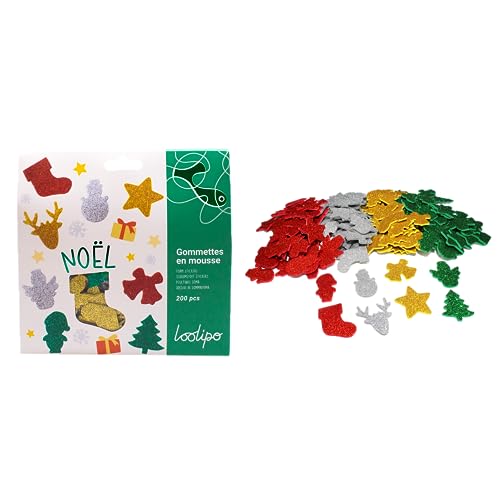 LOOLIPO - GOMMETTES EN MOUSSE PAILLETÉE - NOËL - 200 gommettes - ø 3,5 cm - Gommettes - Loisir créatif - Activité manuelle - L836975