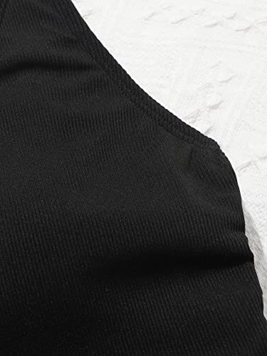 Oyoangle Girl's Cute Spaghetti Straps Round Neck Drawstring One Piece Swimwear Tie Bathing Suit Black 160 #TOP3