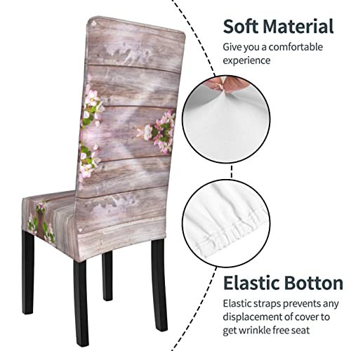 Vucemi Spring Wood Planks And Flower Printed Dining Chair Protection Cover Stretchy Chair Slipcover Removable Washable Chair Covers For Dining Room Kitchen Hotel #TOP5