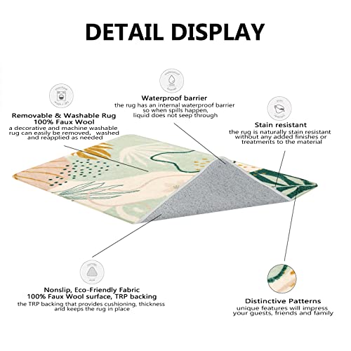 Lahome Green Botanical Print Small Throw Rugs Modern Abstract Non-Slip 3X5 Minimalist Art Area Rug Accent Distressed Washablefloor Carpet For Living Room Bedroom Entryway #TOP4