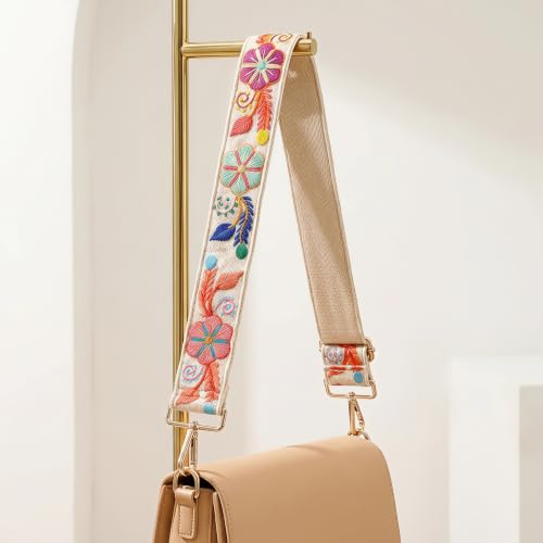 Image of Wide Purse straps Crochet Flower replacement crossbody for Handbag Adjustable Embroidery Knit Guitar Shoulder strap