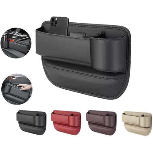 Car Leather Cup Holder Gap Bag,Seat Gap Storage Box,Adjustable Car Seat Storage Box,Leather Cup Holder Gap Bag with Cup Holder for Phones Glasses Keys Cards（Black,B）