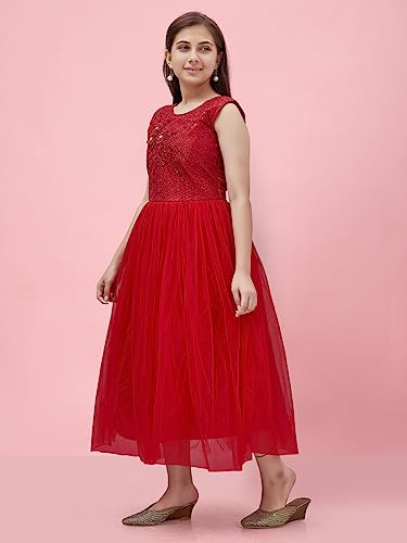 Image of Aarika Girls Red Color Net Gown