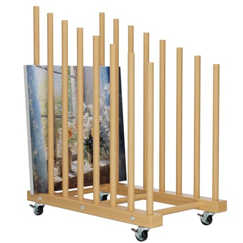 Evellstor Art Storage Rack with Caster Wheels Art Drying Rack Wood Storage Stand for Canvas Storage Drawing Board Storage Rack Printed Matter Paper Pad for Art Studio Gallery Artworks