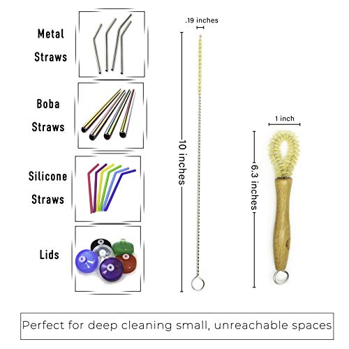 All Natural Bottle Brush And Straw Set (No Plastic) Sisal Bristles And Wood Handle Bottle Cleaners For Washing Narrow Beer Bottles, Sports/Water Bottles, Tumbler, Kettles, Lid Brush, Long Straw Brush #TOP2