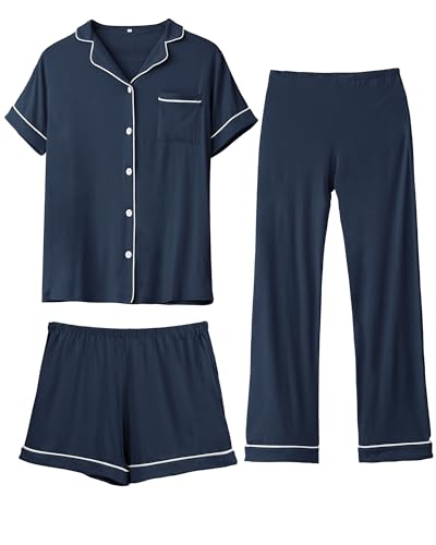 Image of Rnxrbb 3 PCS Women Maternity Pajamas Set Nursing Postpartum Breastfeeding Pjs Sleepwear Lounger Clothes Button Down