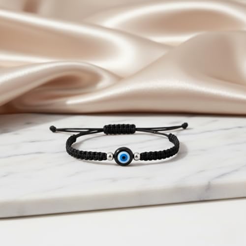 Image of 925 Sterling Silver Evil Eye Bracelet for Men and Women - Nazariya Ankh wala Pure Chandi Ka Hand Band | Buri Nazar se Protection ke Liye | Najar Battu