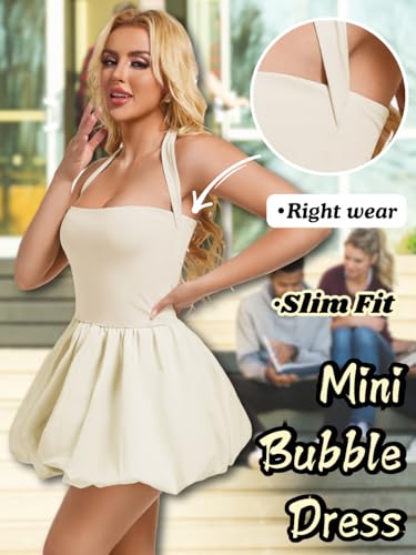 Image of ChiaoLezhee Halter Mini Bubble Dress, Date Night Birthday Homecoming, Coquette Short Corset for Women, Sexy Cute Going Out