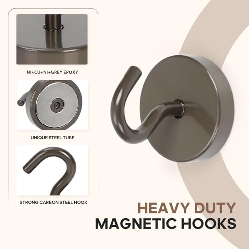 Image of Neosmuk Magnetic Hooks Steel Tube Design for Cruise,130lb+ Grey,10 Pack | Cruise Ship Essentials,Heavy Duty Magnett Hooks for Cabins, Refrigerator, Grill, Hanging, and Travel Extra Strong Must-Haves