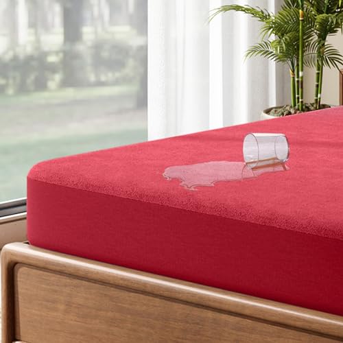 Image of Frido Waterproof Mattress Protector Single Size with 100% Spill-Proof TPU Membrane, Breathable Anti-Allergen Terry Fabric, Machine Washable, Bed Protector Cover (Deep Maroon, 78 Inches X 36 Inches)