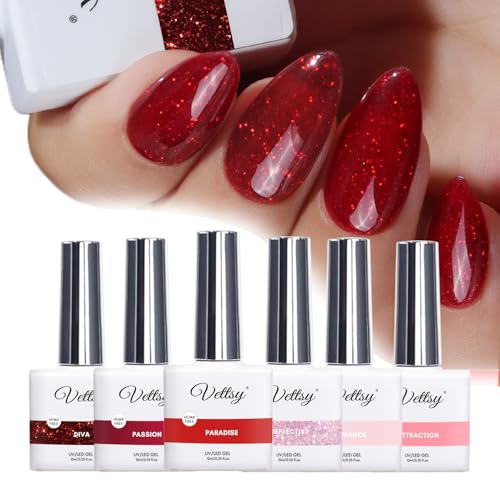 vettsy HEMA-Free Valentine Gel Nail Polish Kit - 6 Romantic Red &...