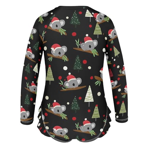 ALAZA Toddler Swimsuit Girl Bathing Suit Swimwear Rash Guard Koala Santa Hat Long Sleeve 3T3