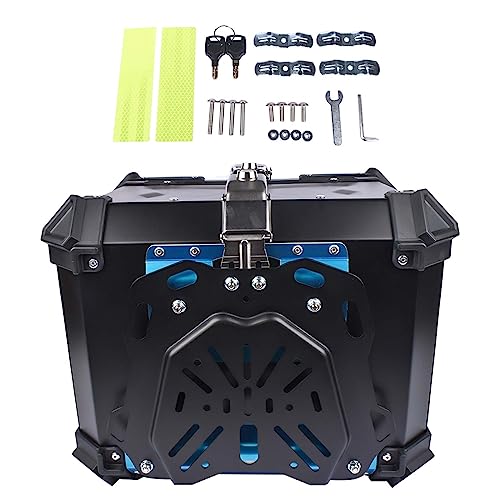 GLOSSY AUTO PARTS Schwarzer 45L Universal-Motorrad-Topcase, wasserdichte Aluminium-Motorrad-Kofferraum-Topbox, Dual-Key Storage Carrier Case, Kofferraum Tour Tail Box für Store Helm