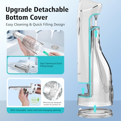 leominor water dental flosser pick for teeth 300ml portable oral irrigator upgraded tank removableipx7 waterproof rechargeable travel teeth cleaner professional electric flossing white