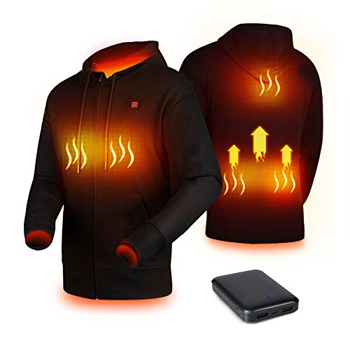 Heated Hoodie with USB 5V 10000mAh Battery Pack Power Bank Men and Women (Unisex) Washable Zip Fleece Hooded Sweatshirtï¼ˆBlack Largeï¼‰