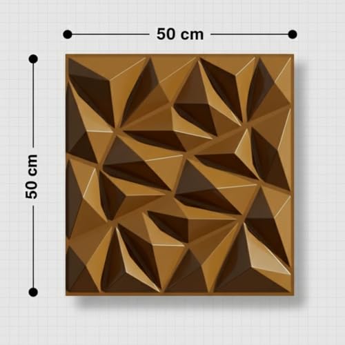 Image of Kayra Decor 3D PVC Wall Panels - Diamond Design, Brushed Gold Color, 19.7 inch x 19.7 inch (Pack of 12) | Covers 32.28 Sq. Ft. |