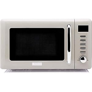 Haden Cotswold Vintage Retro 700 Watt Countertop Microwave Oven Kitchen Appliance with Turntable, Pull Handle, and 5 Power Levels, Putty
