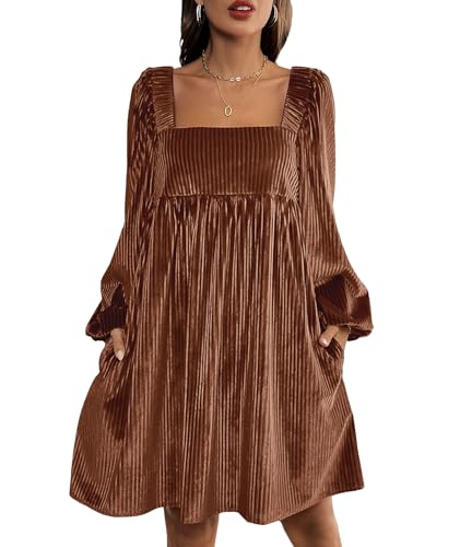 Amazon.com: Sexyshine Women's Square Neck Velvet Dress Long Sleeve