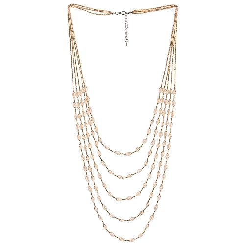 COOLSTEELANDBEYOND Oval Beads Statement Necklace Multi-Strand Long Chains with Crystal Charm Pendant