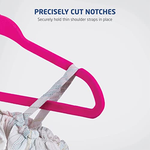 Zober Velvet Kids Hangers For Closet - Pack Of 50 Non Slip Childrens Hangers For Shirts, Pants & Dresses W/Swivel Hook - Durable Kids Clothes Hanger W/Notches - Small Hangers - Pink #TOP4