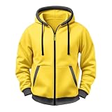 Lmdudan Men Color Block Zip Up Hoodies Drawstring Long Sleeve Loose Fit Hoodies Fall Winter Trendy Outerwear with Pockets Yellow