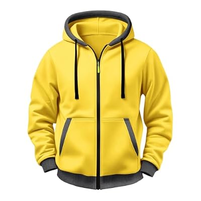 Lmdudan Men Color Block Zip Up Hoodies Drawstring Long Sleeve Loose Fit Hoodies Fall Winter Trendy Outerwear with Pockets Yellow