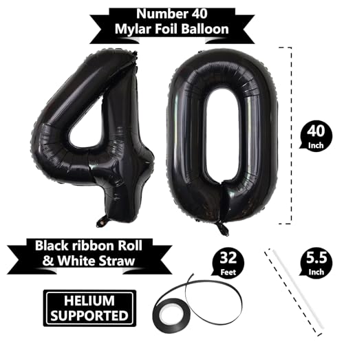 Image of SINBEE Black 40inch Reusable Mylar Foil Balloon, 1pcs Number 4 Balloon for Birthday, Anniversary, Party Decorations Supplies