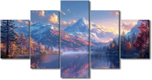 Affiche de photo paysage d'arbres alpins déco murale salon 5 pièces