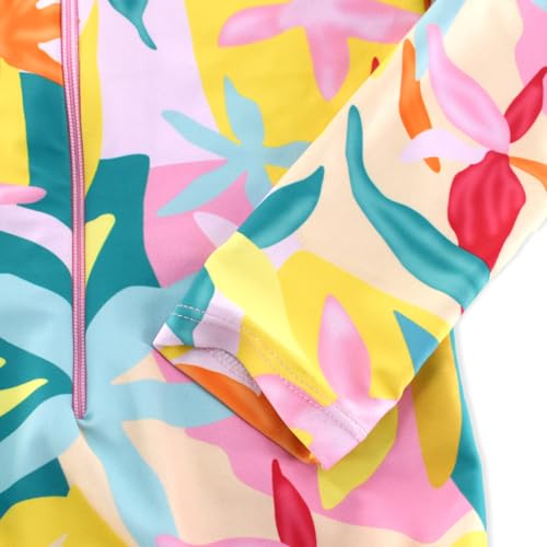 Girls Long Sleeve Swimsuit One Piece Bathing Suit Zipper UPF 50+ Rash Guard Swimwear Size 3-12T4