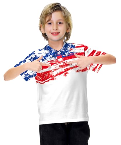 Image of AOBUTE Kids 4th of July Polo American Flag Short Sleeve Button Down Shirts Tops 3-14 Years
