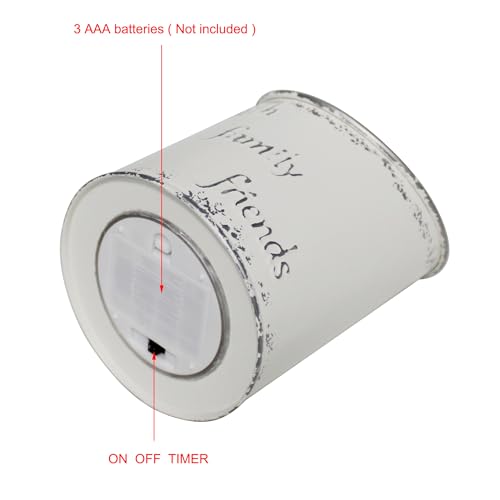Image of CVHOMEDECO. Vintage Galvanized Can Flameless LED Candle, Real Wax in Antique Galvanized Jar FFF Flickering Candle with Remote Control for Tabletop Wall Decor. H 8 Inch, Cream