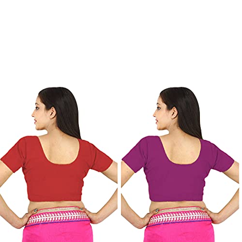 Image of Namita Women's Rubia Cotton Half Sleeve Readymade Blouse (U-COT-COM-2-CHESTNUT-CANNONPINK-36 Chestnut, Cannon Pink 36)