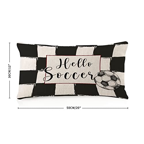Covome Hello Scoccer Body Pillow Cover Two-Side Printed 12X20 Inch Linen Tribal Soft Body Pillow Pillowcase Sports Fans Ball Player Lover Long Pillow Sham For Porch Chair Bench #TOP3