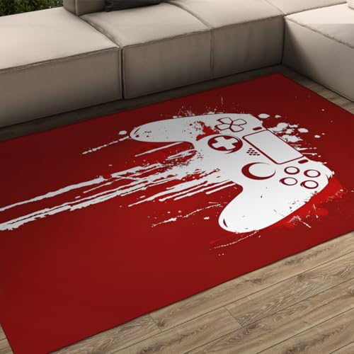 Tapis lavable 120x150cm abstrait rouge manette de jeu
