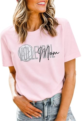 Volleyball Shirts Women Volleyball Mom T Shirts Game Day Team Tee Tops Graphic Casual Short Sleeve Shirts Pink