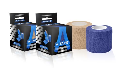 Image of Cohesive Self Adhesive Bandage | Self-Adhesive Compression Wrap - Sports, Gym & Joint Protection Tape | (Reusable & Waterproof, 5 cm X 4.5 Mtr) Crepe Bandage Pack of 2 (Beige, N Blue)