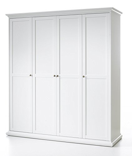 Preisvergleich Produktbild Dynamic24 4-türig Paris Kleiderschrank Schrank Schlafzimmerschrank Landhaus weiß