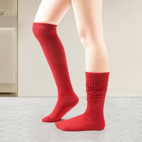 Image of DRESHOW Slouch Socks for Women Chunky Scrunch Knee High Sock Cotton Neon Leg Warmers Extra Long Knit Slouchy Socks Size 5-11