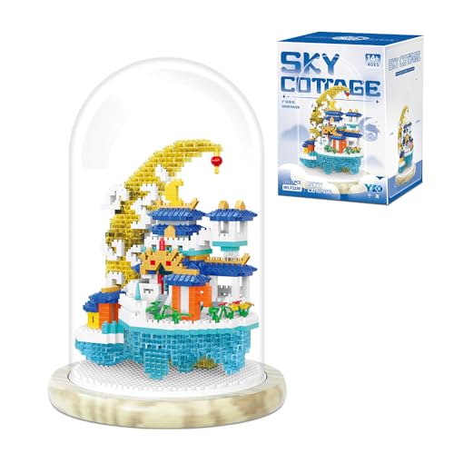 highdar Chinese Moon Palace Pavilion Building Blocks Set - 1521 Pcs Micro Miniature Bonsai Tree House with Dust Cover, and Wooden Base, Educational Construction Toys for Boys Girls, Adults